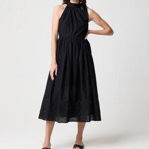 J CREW Factory Tie-neck midi dress with eyelet trim size 8 Halter-neck